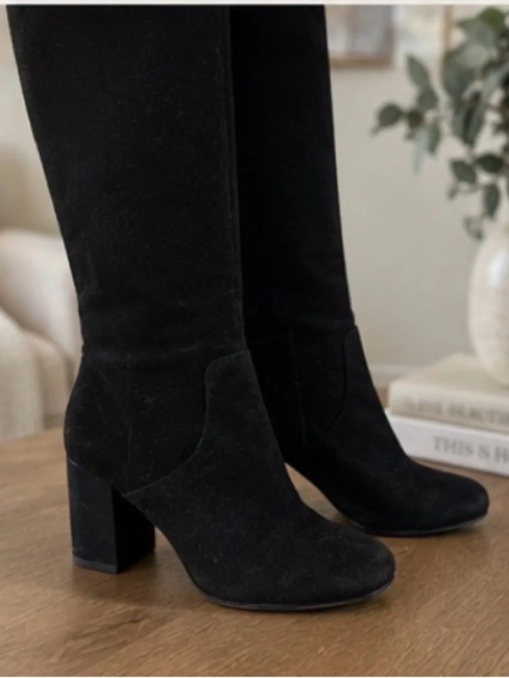 Michael Kors Black Suede Over-the-Knee Block Heel Boots